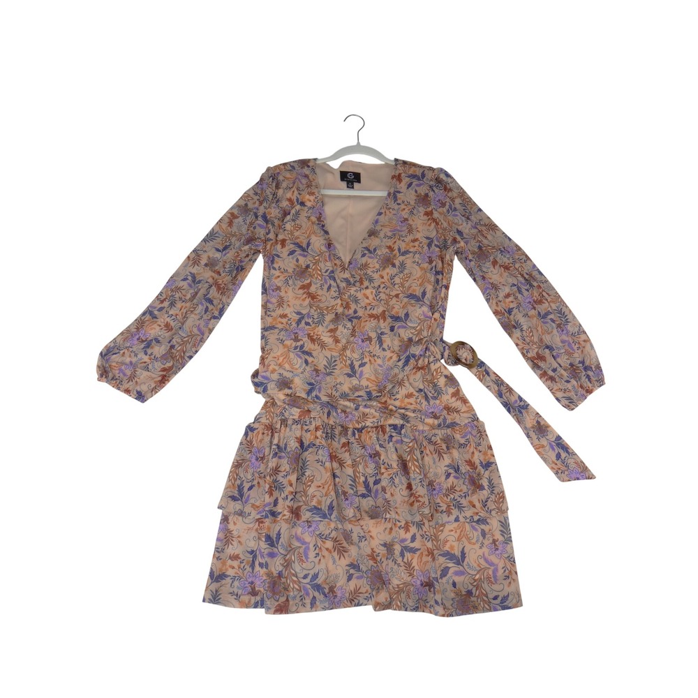 G by Giuliana Peach Floral Paisley Mesh Mini Dress Long Sleeve V-Neck XL 4225